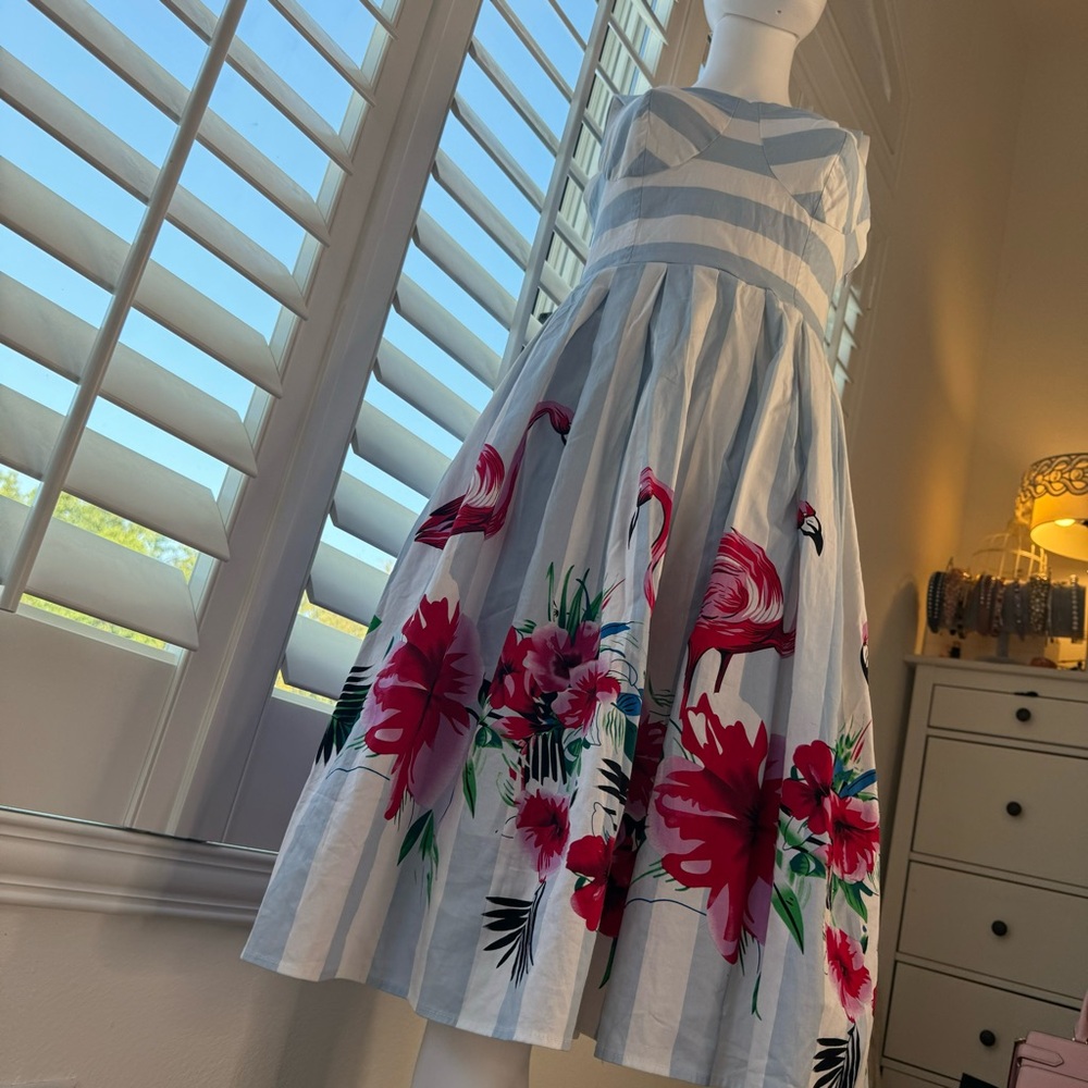 Flamingo Blue and White Striped A-Line Dress - Picture 2 of 7